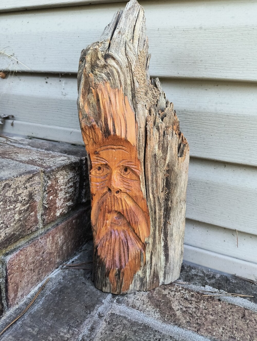 Cedar wood untreated face carving, "Spirit Woods", handmade